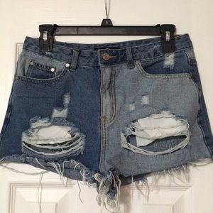 very distressed jean shorts